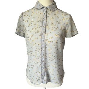 Ann Taylor LOFT Women's XXSP Light Blue Floral‎ Button Down Blouse Coquette